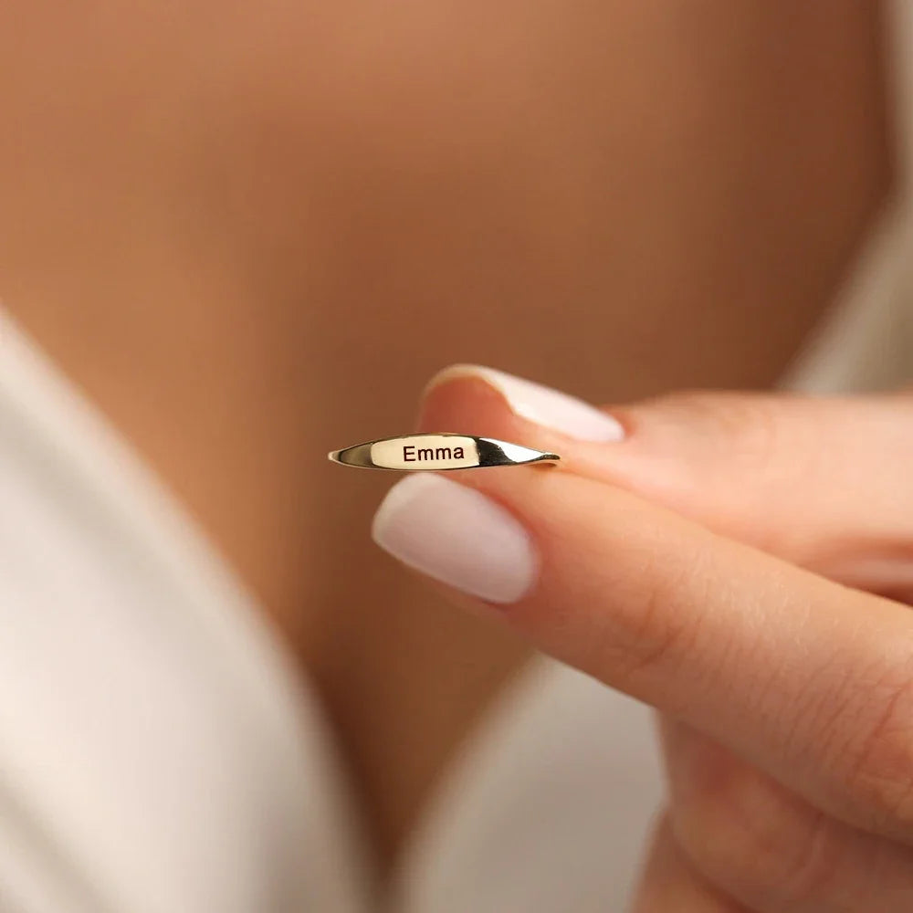 Bague Personnalisée Femme Acier Inoxydable Or - Gravure Nom Date Cadeau Noël