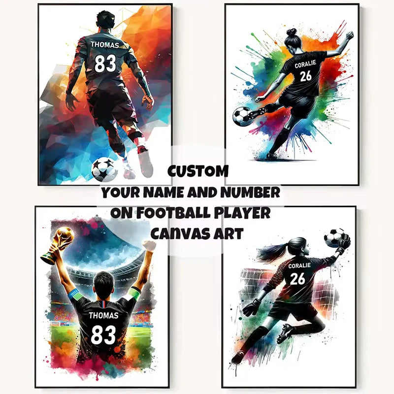 Poster Football Personnalisé Canvas - Nom Numéro Joueur Décoration Soccer