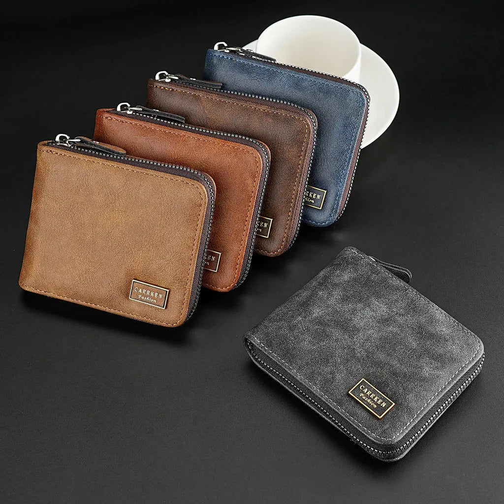 Portefeuille Homme Gravé Nom Zipper Court - Porte-Monnaie Cartes Fête Pères