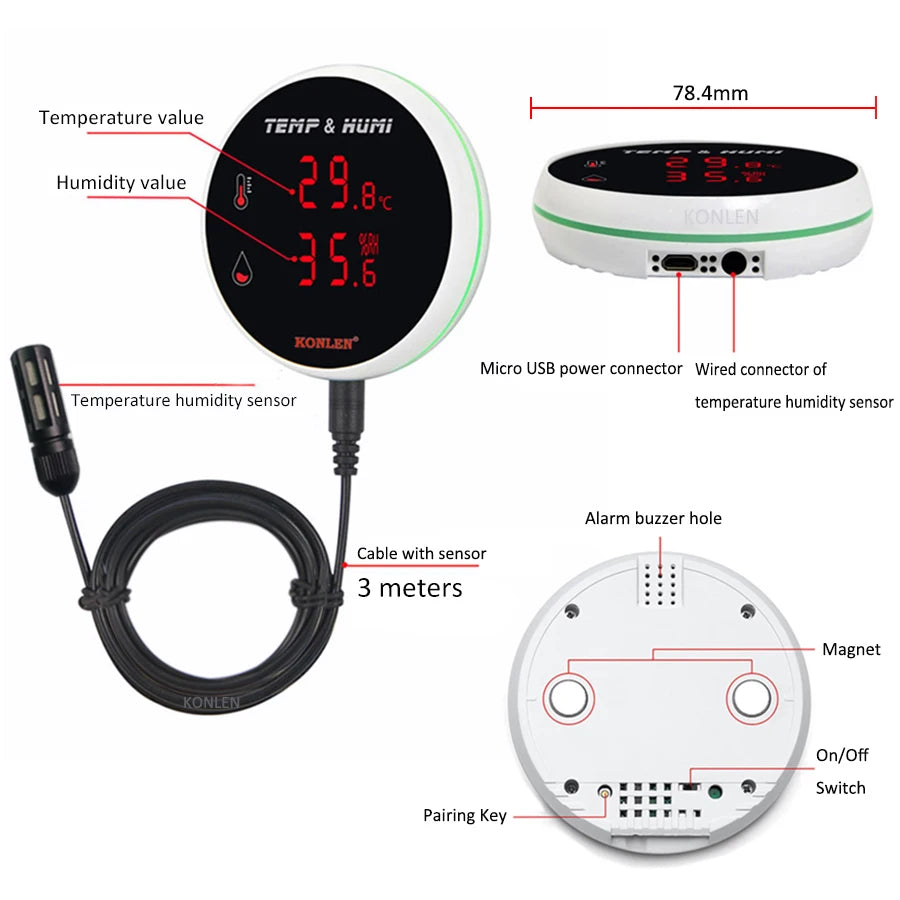 Hygromètre Thermomètre WiFi Tuya - Sonde 3M Moniteur Température Humidité