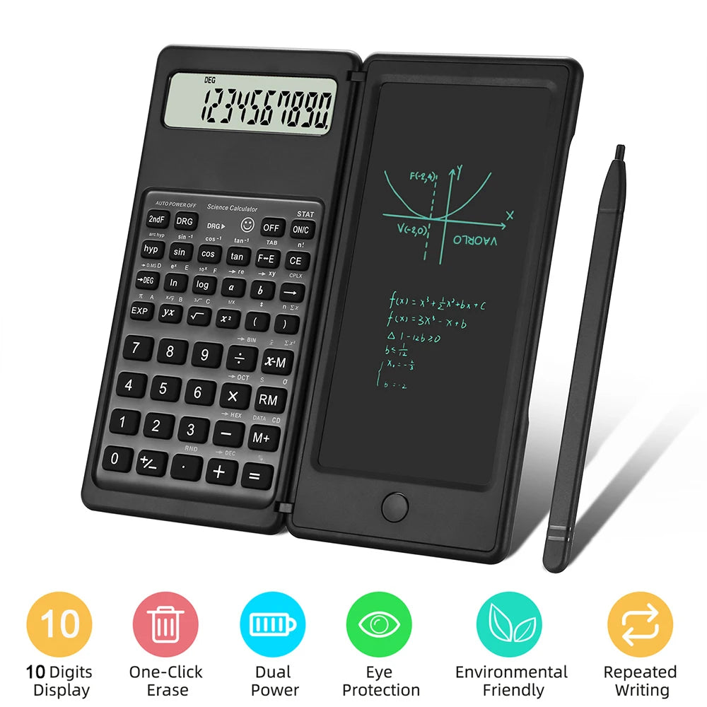 Calculatrice Scientifique 2-en-1 Pliable - Tablette Dessin 6" LCD Bureau