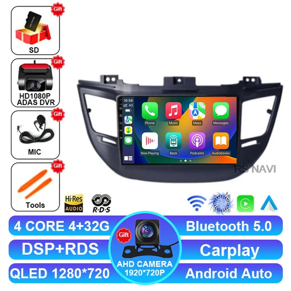 Radio Auto Android 15 Hyundai Tucson IX35 2015-2018 - QLED CarPlay DSP