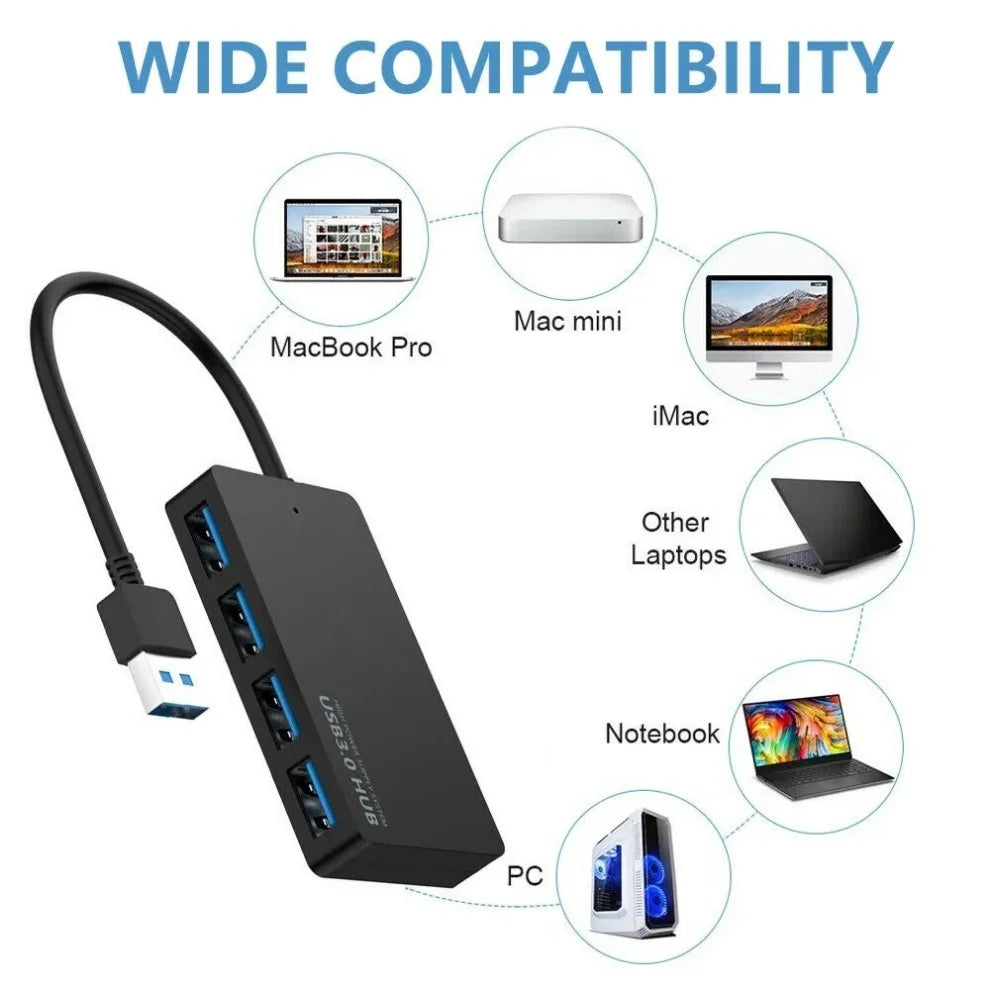 Hub USB 3.0 4 Ports Haute Vitesse - Adaptateur Multifonction Splitter PC