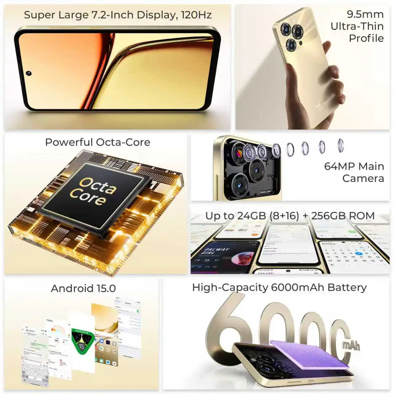 Smartphone OUKITEL C69 Android 15 - Écran 7.2" 24GB RAM 256GB 6000mAh