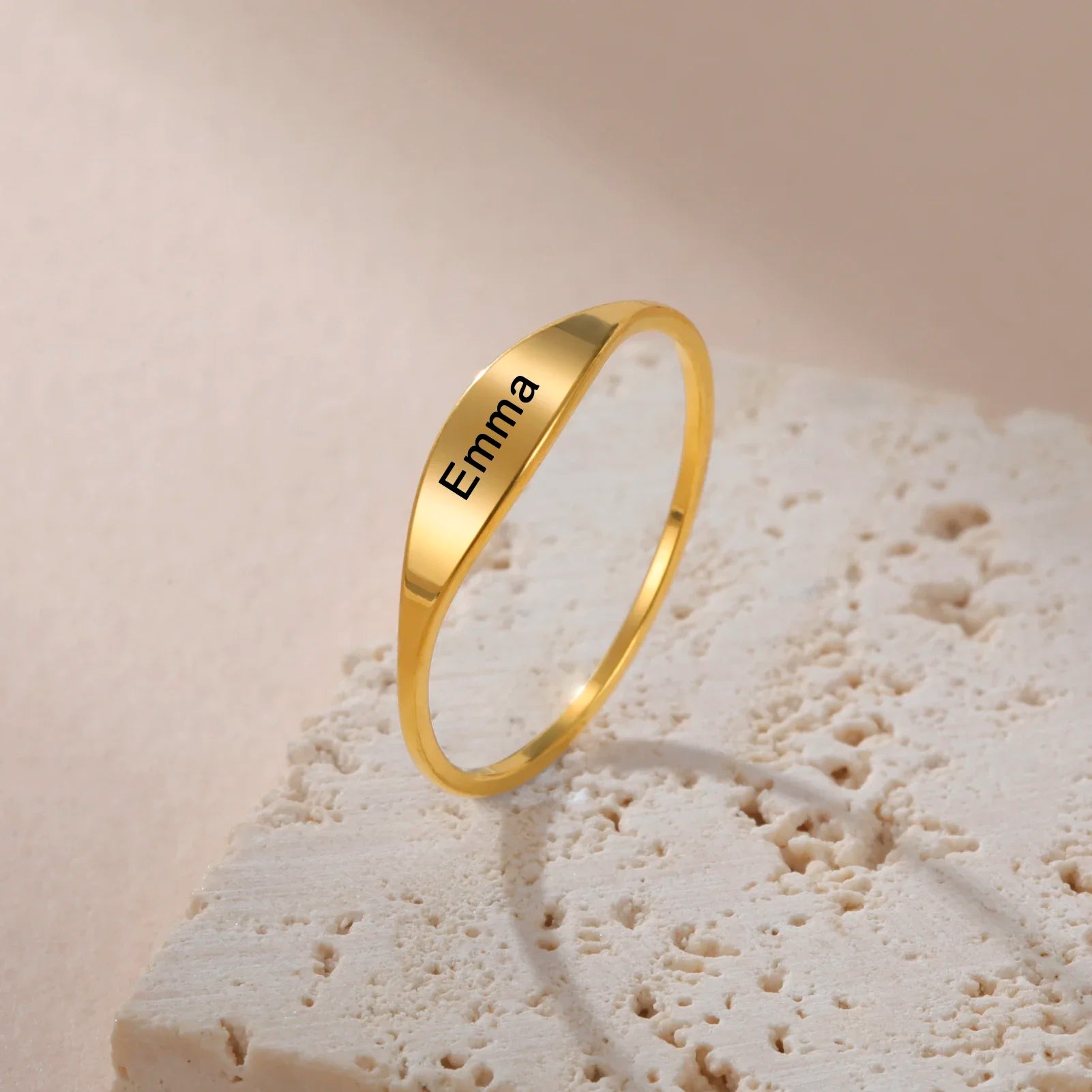 Bague Personnalisée Femme Acier Inoxydable Or - Gravure Nom Date Cadeau Noël