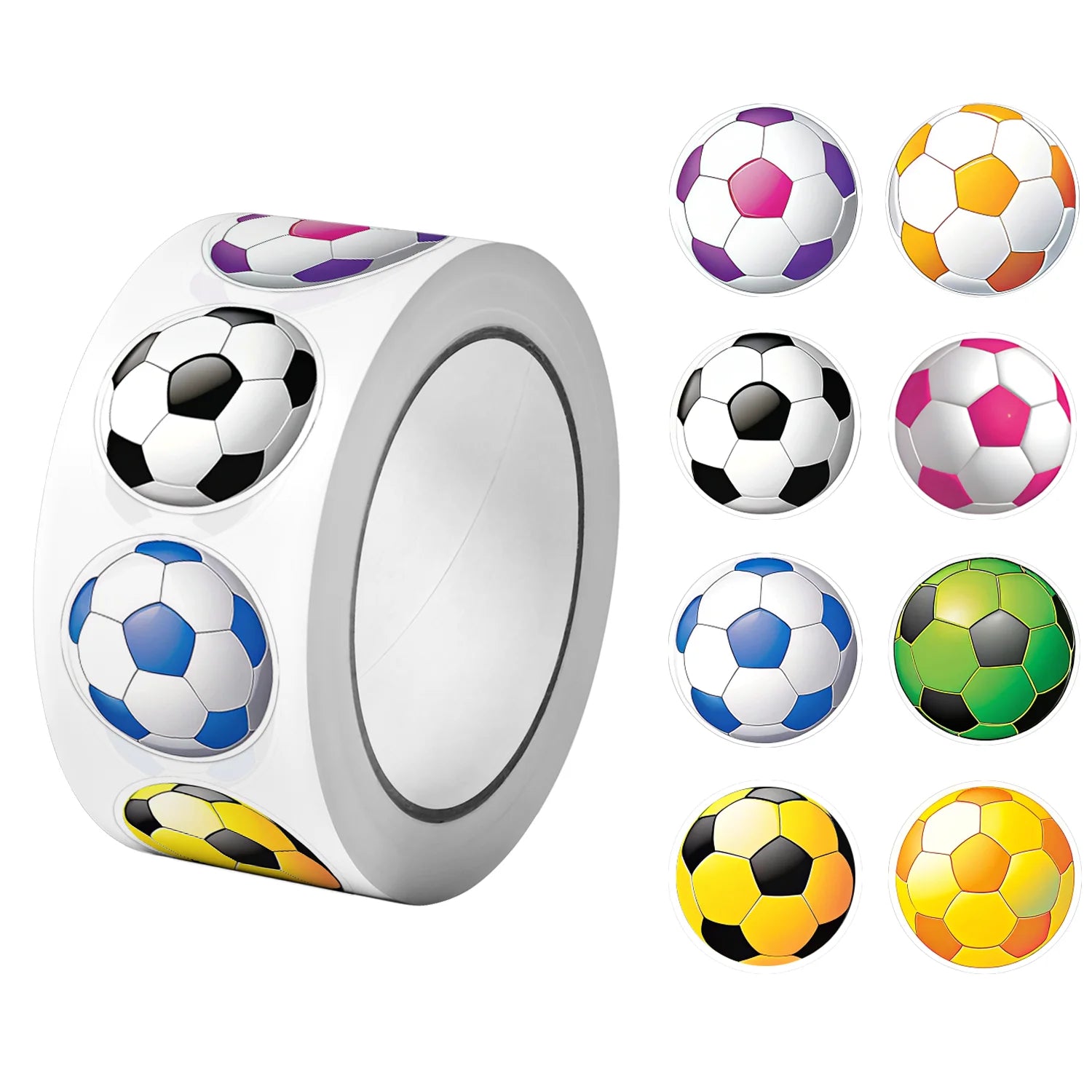 Stickers Football Colorés 500pcs/Rouleau 2.5cm - 16 Designs DIY Emballage