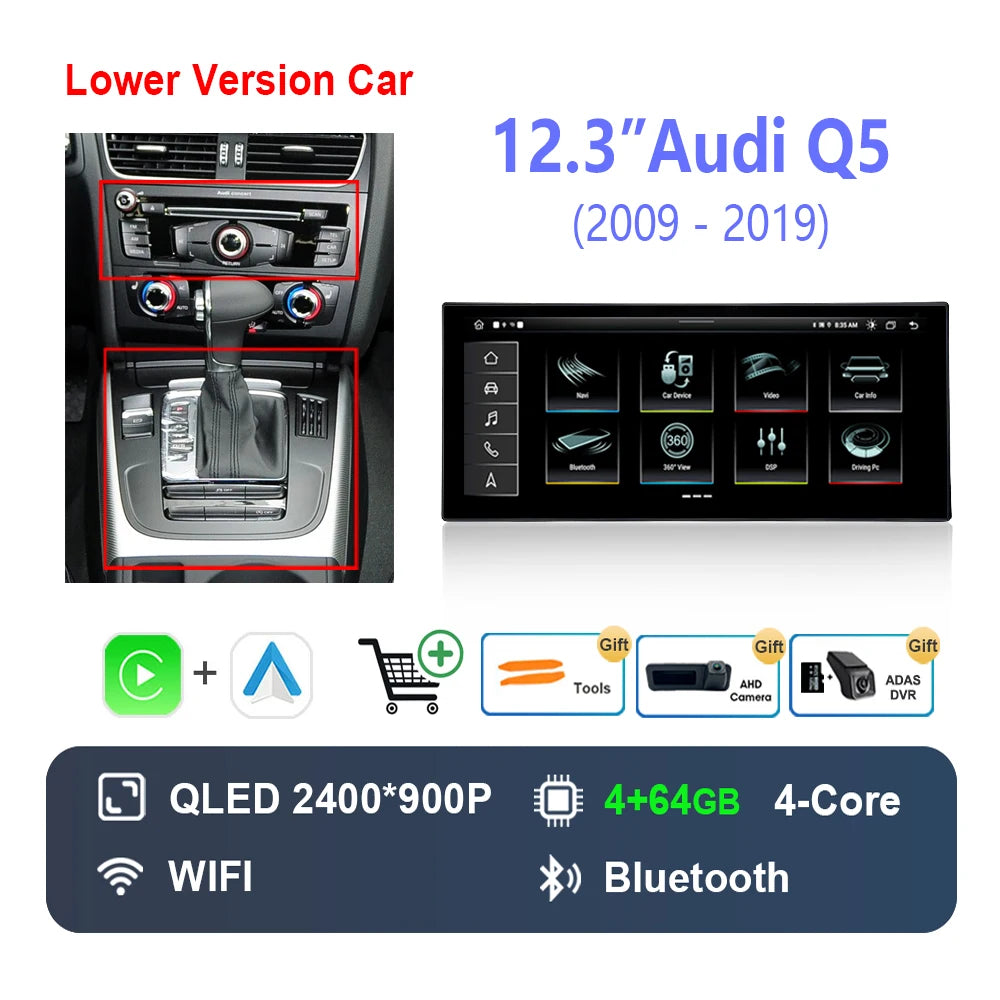 Radio Auto Android 14 Audi Q5 2009-2019 - QLED CarPlay GPS Navigation HD