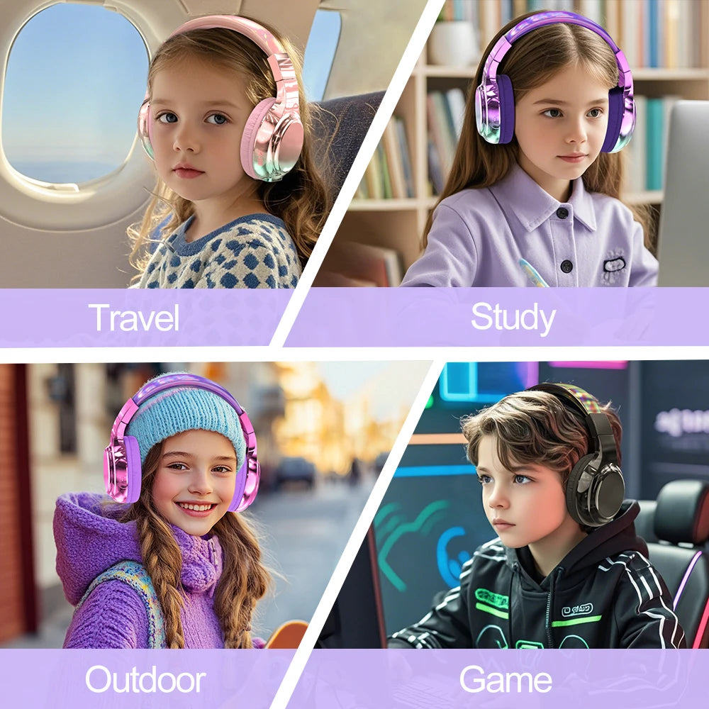 Casque Audio Bluetooth Brillant pour Enfants - Idée Cadeau Noël / Glossy Bluetooth Headphones For Kids Girls Wireless Stereo Headset
