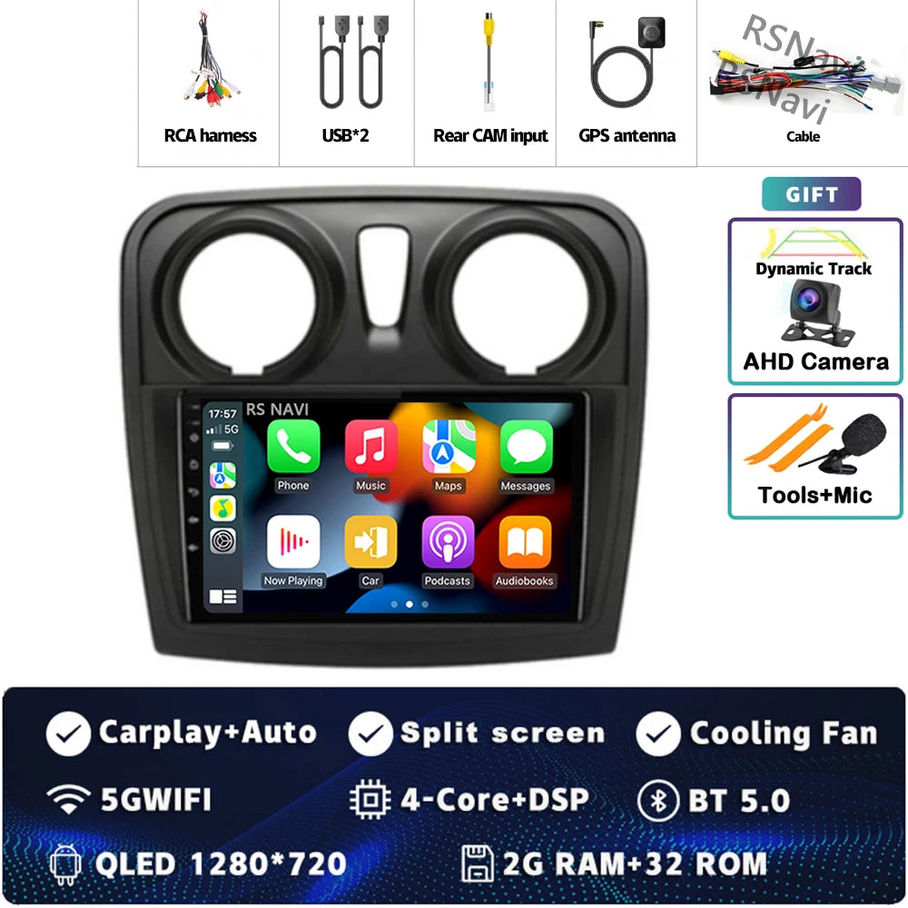 Radio Auto Android 15 Renault Sandero Logan 2 2014-2019 - 2K QLED CarPlay GPS
