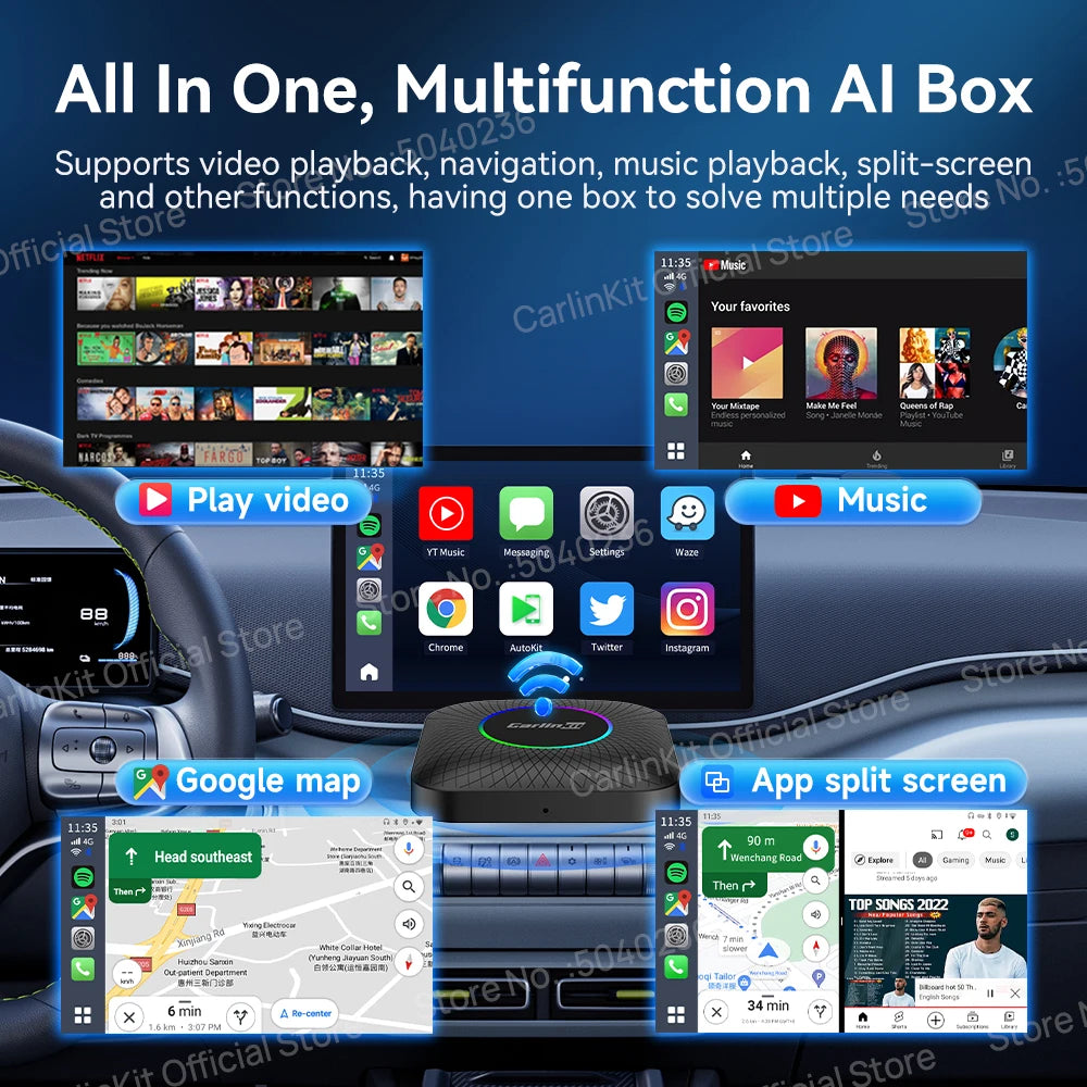 CarlinKit CarPlay AI Box Android 13 - Qualcomm SM6225 Wireless Netflix YouTube