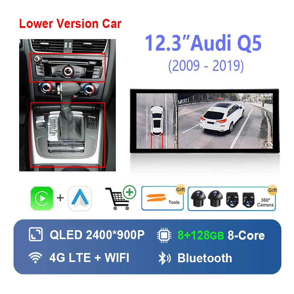 Radio Auto Android 14 Audi Q5 2009-2019 - QLED CarPlay GPS Navigation HD
