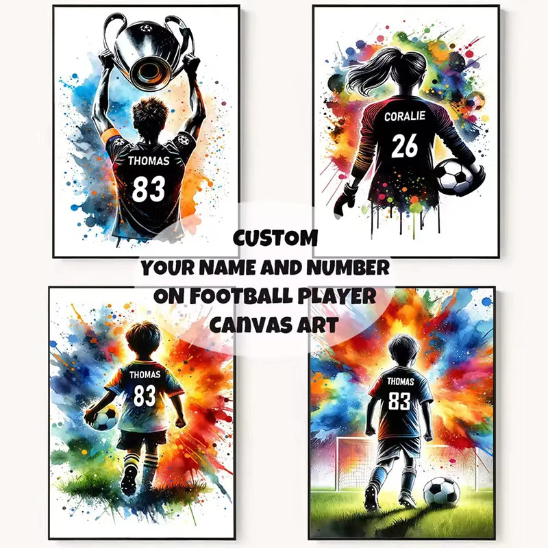 Poster Football Personnalisé Canvas - Nom Numéro Joueur Décoration Soccer