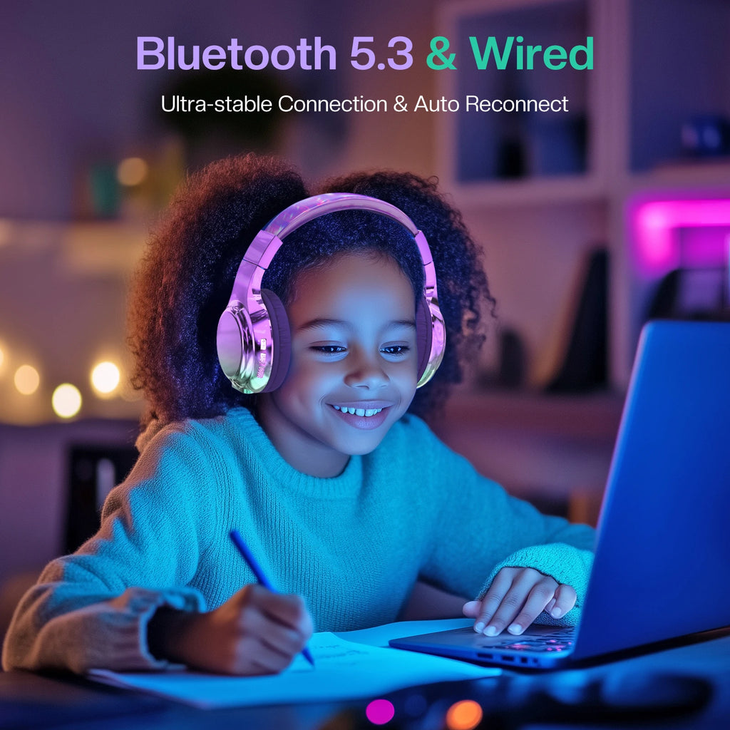 Casque Audio Bluetooth Brillant pour Enfants - Idée Cadeau Noël / Glossy Bluetooth Headphones For Kids Girls Wireless Stereo Headset