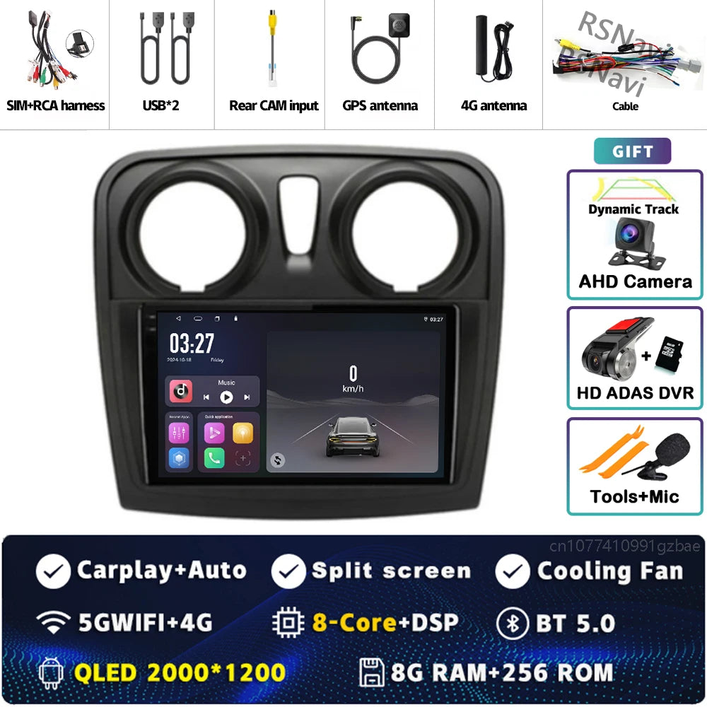 Radio Auto Android 15 Renault Sandero Logan 2 2014-2019 - 2K QLED CarPlay GPS