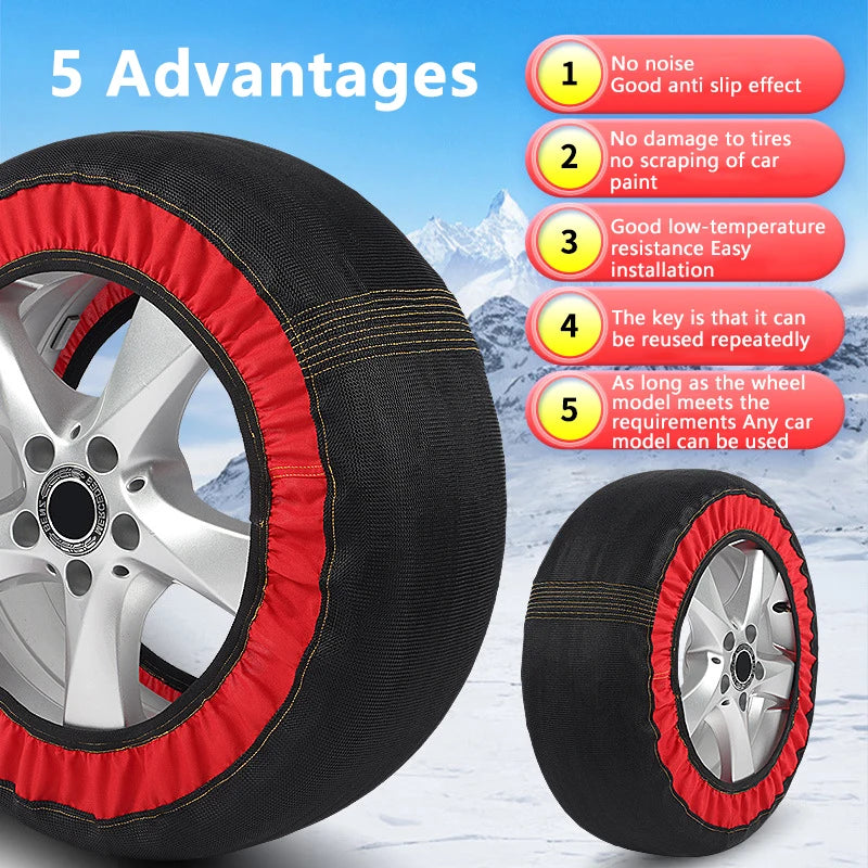 Chaînes Roue Voiture Hiver Anti-Dérapant - Pneu Urgence Montage Facile Chaussettes Neige