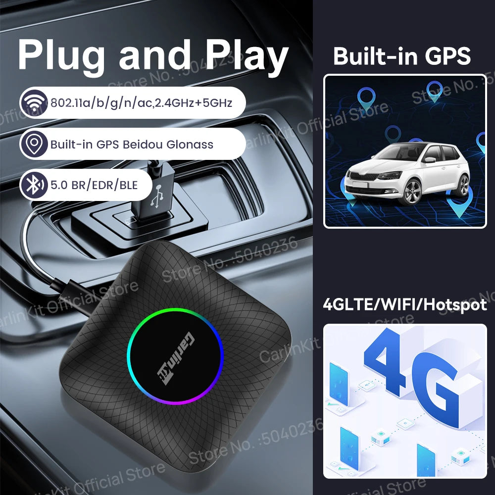 CarlinKit CarPlay AI Box Android 13 - Qualcomm SM6225 Wireless Netflix YouTube