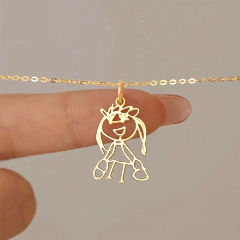 Collier Dessin Enfant Personnalisé Acier Inoxydable - Pendentif Artwork Logo Cadeau