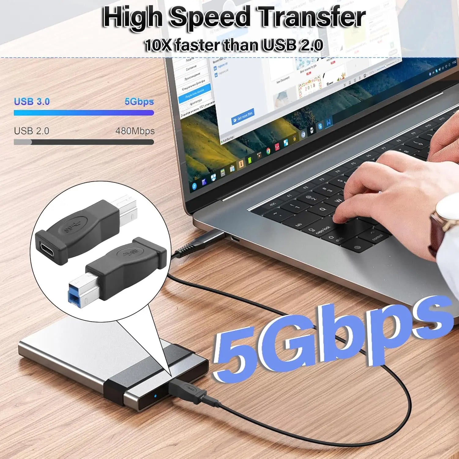 USB Type C 3.1 Female to USB 3.0 B Male Data Adapter Connector Converter 5Gbps for Printer Scanner External Hard Drivers Laptop