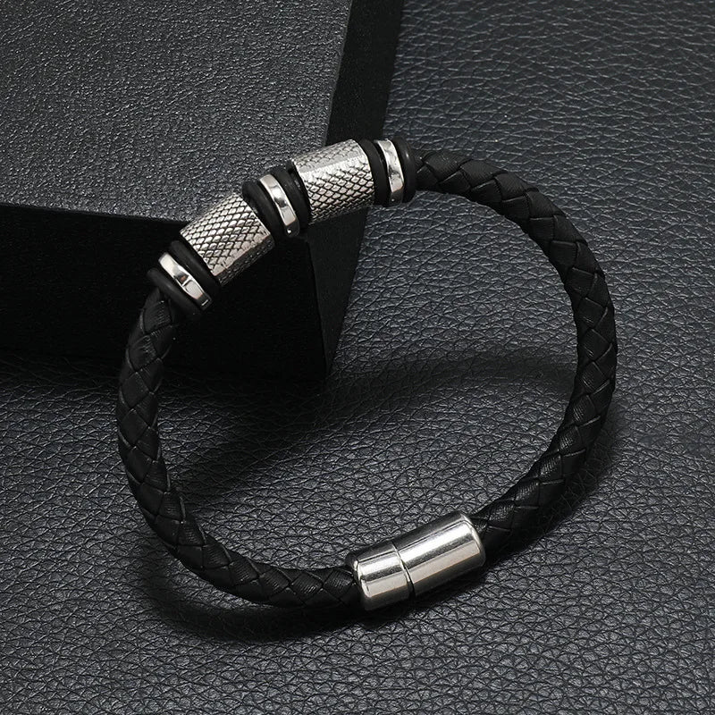 Bracelet Cuir Homme Magnétique Véritable - Jonc Punk Câble Cadeau