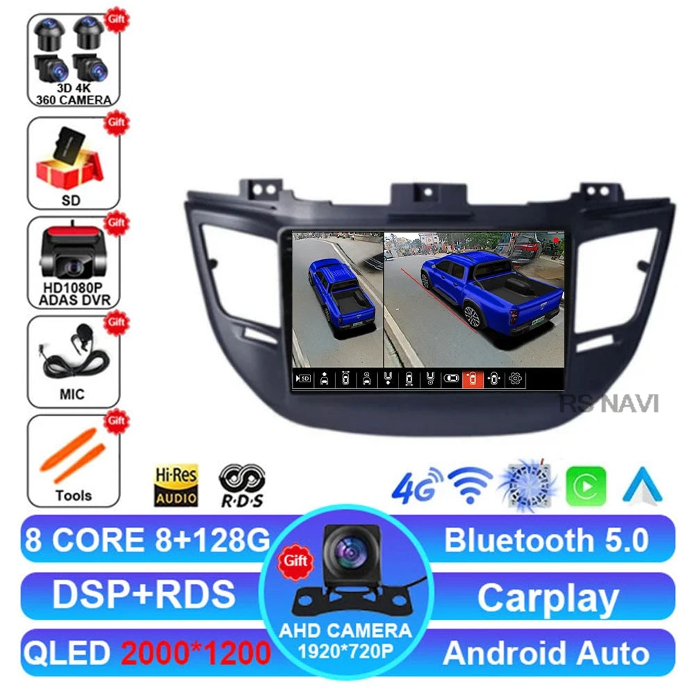 Radio Auto Android 15 Hyundai Tucson IX35 2015-2018 - QLED CarPlay DSP