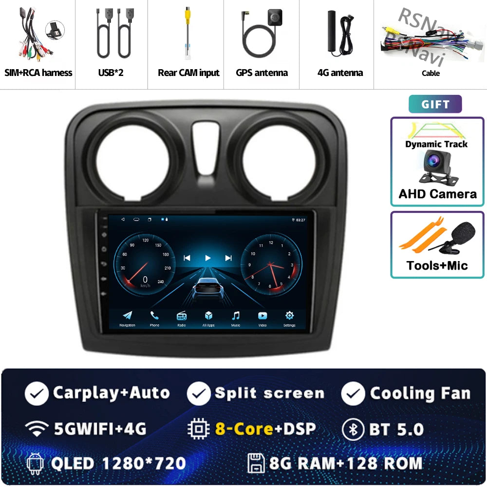 Radio Auto Android 15 Renault Sandero Logan 2 2014-2019 - 2K QLED CarPlay GPS