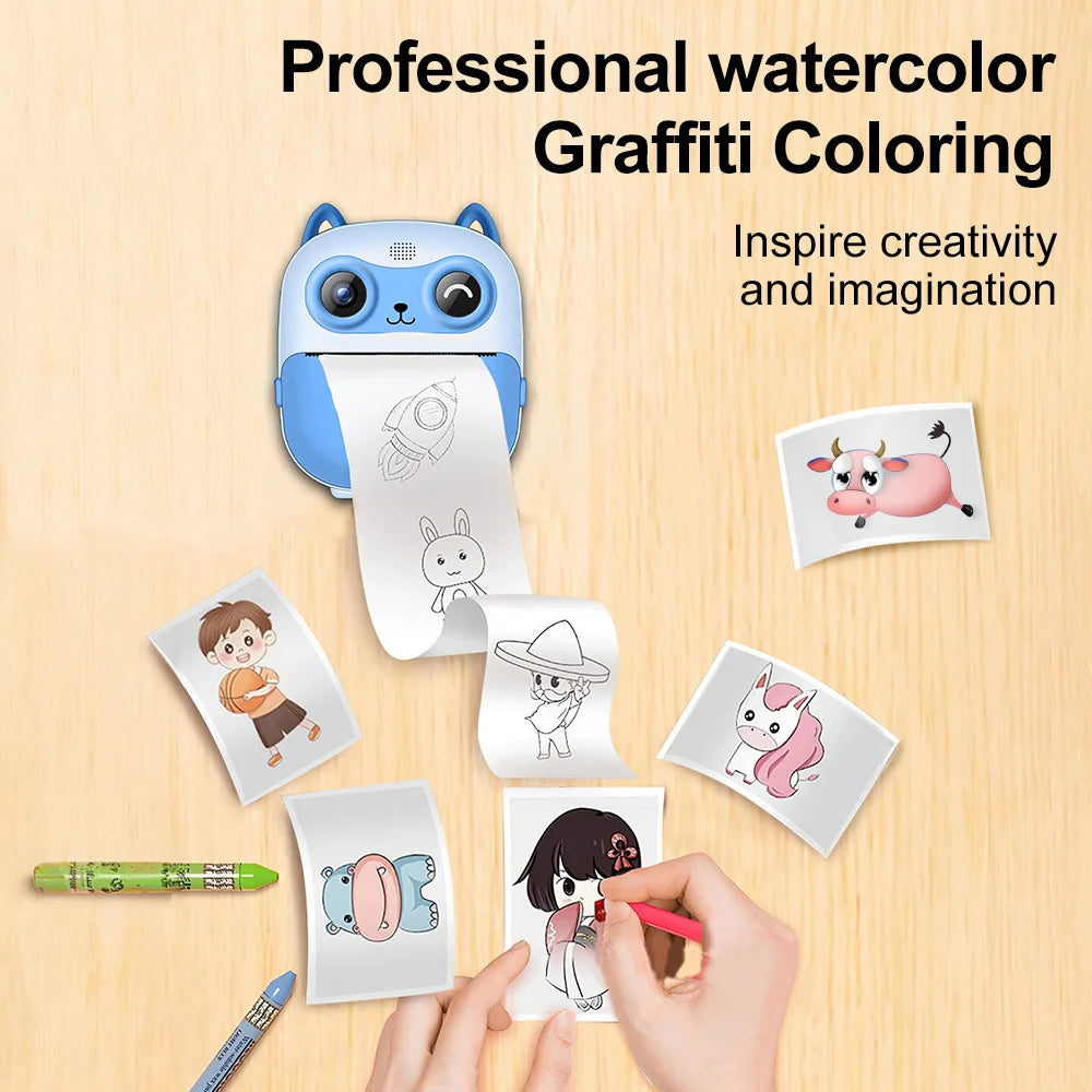 Instant Print Digital Camera - Mini Portable Photo Printer with Cute Cartoon Design, Instant Black & White Printing