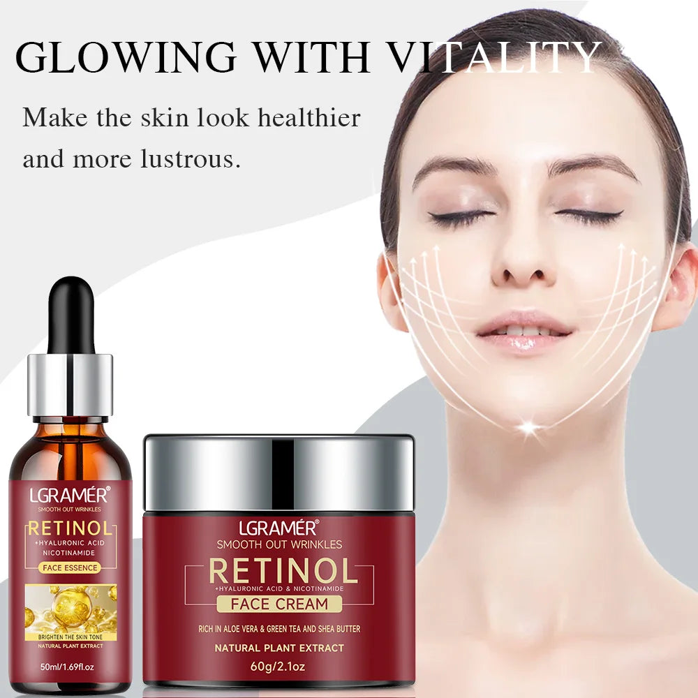 Sérum Rétinol + Crème Visage Combo - Lifting Raffermissant Hydratant Anti-Âge