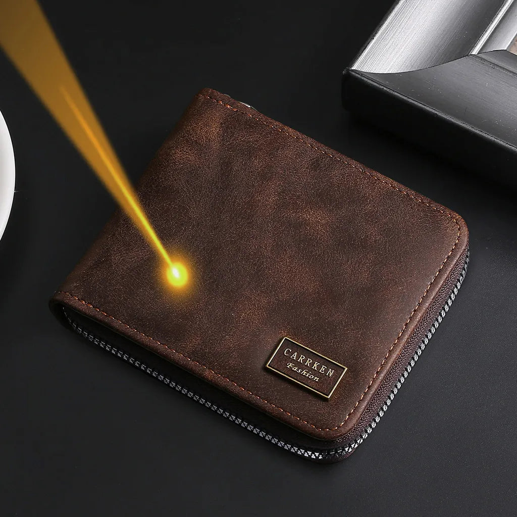 Portefeuille Homme Gravé Nom Zipper Court - Porte-Monnaie Cartes Fête Pères