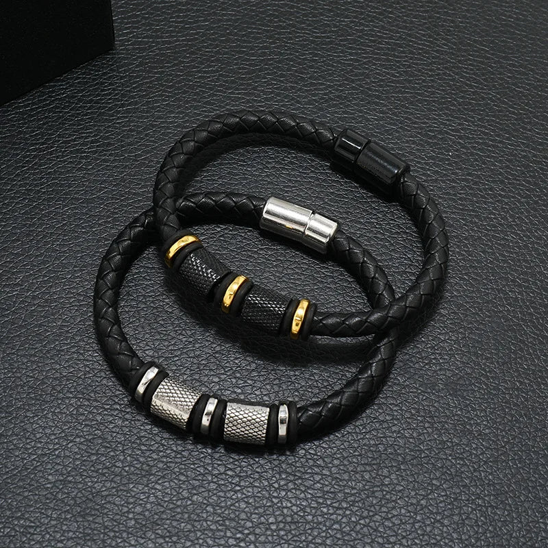Bracelet Cuir Homme Magnétique Véritable - Jonc Punk Câble Cadeau