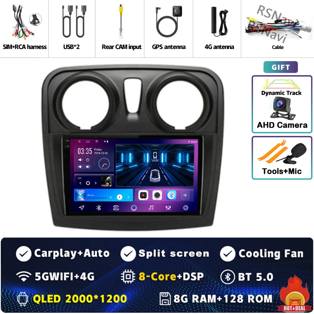 Radio Auto Android 15 Renault Sandero Logan 2 2014-2019 - 2K QLED CarPlay GPS