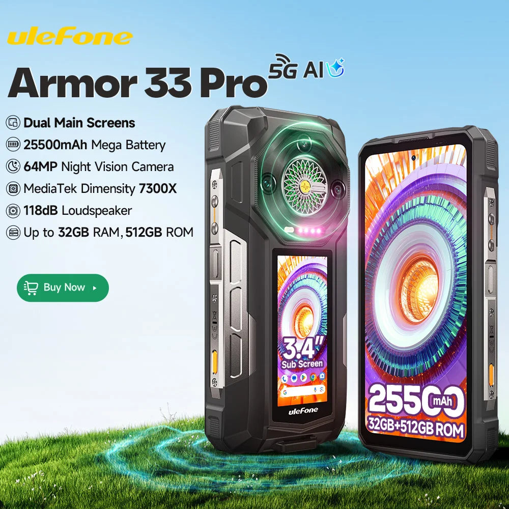 Smartphone Ulefone Armor 33 Pro 5G Rugged - Batterie 25500mAh 512GB NFC