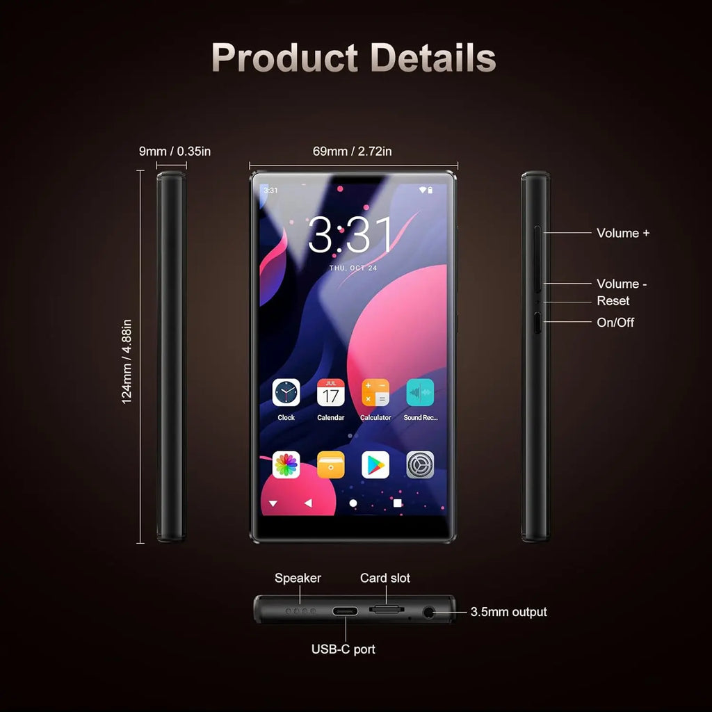 Lecteur MP3/MP4 Android 13 - Écran 5" Tactile 96GB Bluetooth WiFi