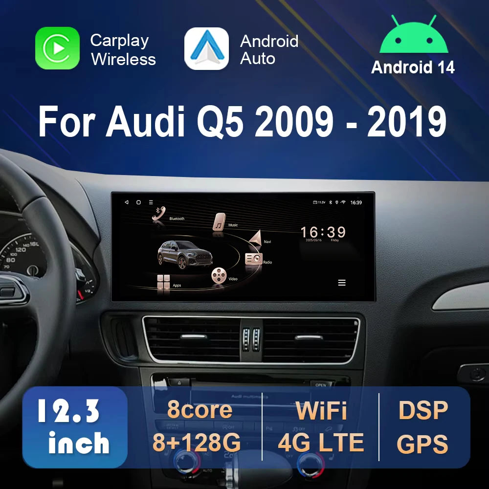 Radio Auto Android 14 Audi Q5 2009-2019 - QLED CarPlay GPS Navigation HD
