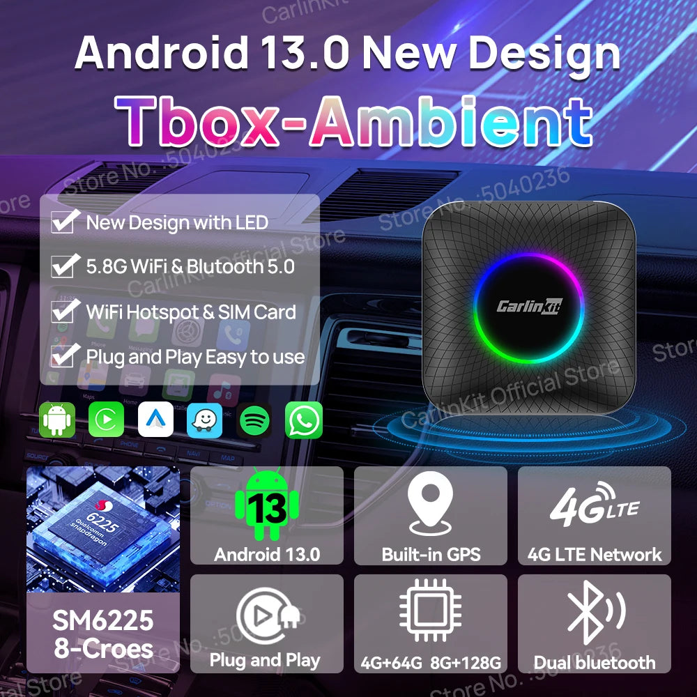 CarlinKit CarPlay AI Box Android 13 - Qualcomm SM6225 Wireless Netflix YouTube
