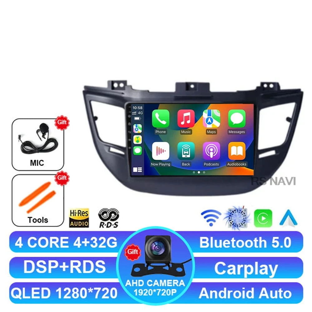 Radio Auto Android 15 Hyundai Tucson IX35 2015-2018 - QLED CarPlay DSP