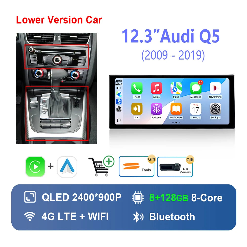 Radio Auto Android 14 Audi Q5 2009-2019 - QLED CarPlay GPS Navigation HD