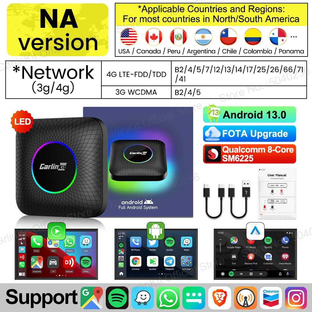 CarlinKit CarPlay AI Box Android 13 - Qualcomm SM6225 Wireless Netflix YouTube