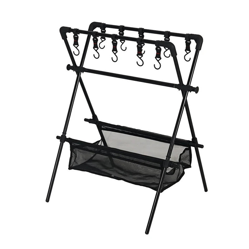 Étagère Camping Pliable Trépied Multifonction - Rangement Vaisselle Filet Séchage
