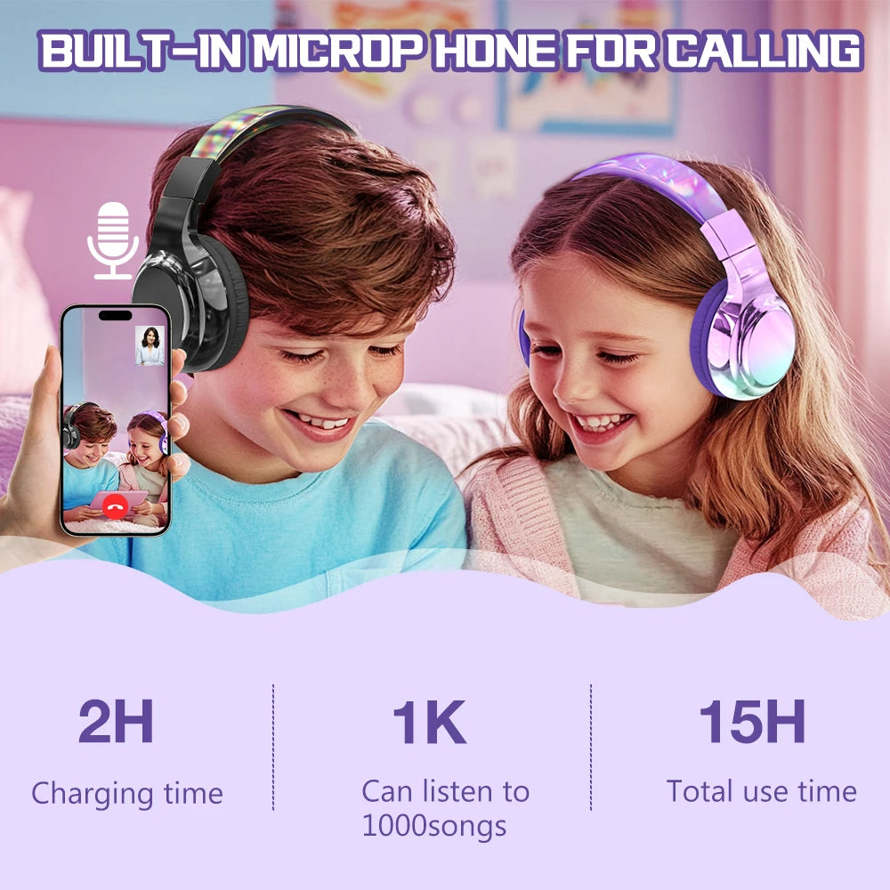 Casque Audio Bluetooth Brillant pour Enfants - Idée Cadeau Noël / Glossy Bluetooth Headphones For Kids Girls Wireless Stereo Headset