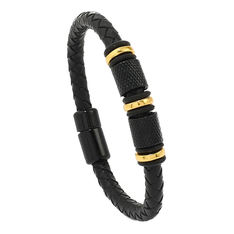 Bracelet Cuir Homme Magnétique Véritable - Jonc Punk Câble Cadeau