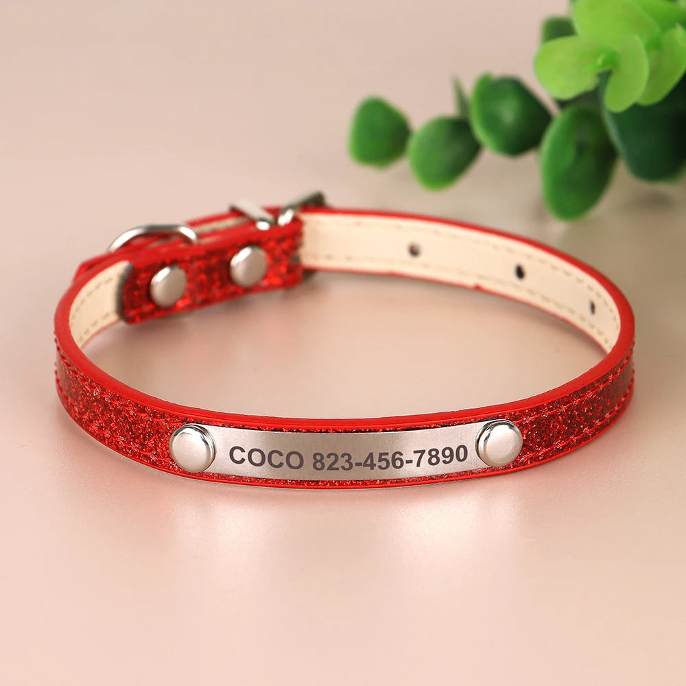Collier Chat Personnalisé Cuir Gravure Gratuite - ID Chaton Chien Bling