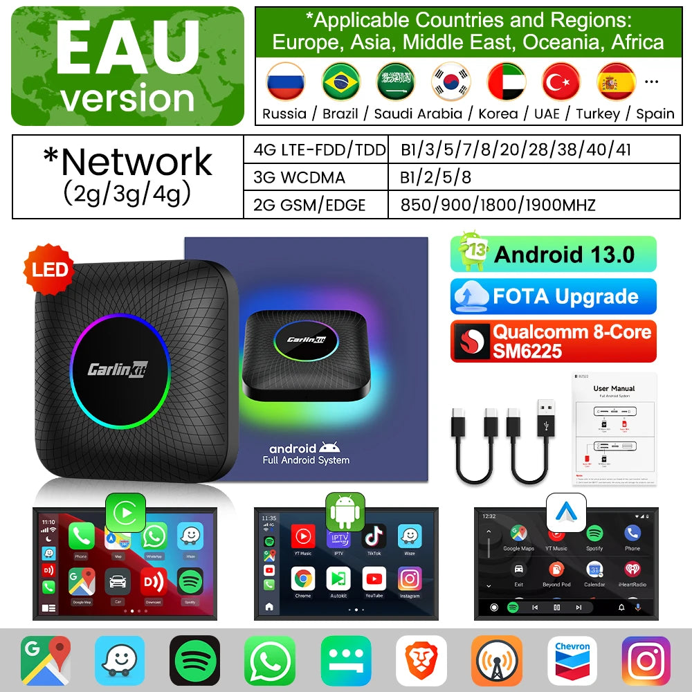 CarlinKit CarPlay AI Box Android 13 - Qualcomm SM6225 Wireless Netflix YouTube