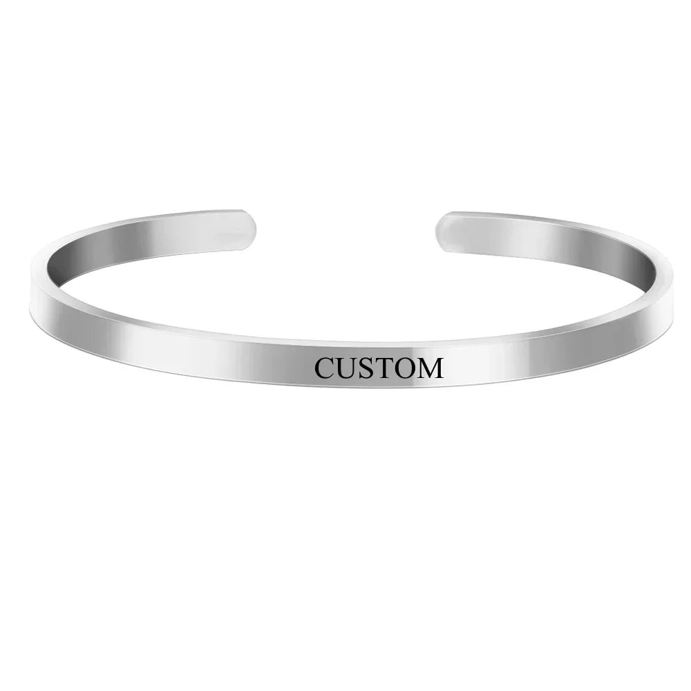 Bracelet Jonc Personnalisé Coordonnées Gravure Nom - Acier Inoxydable Cadeau