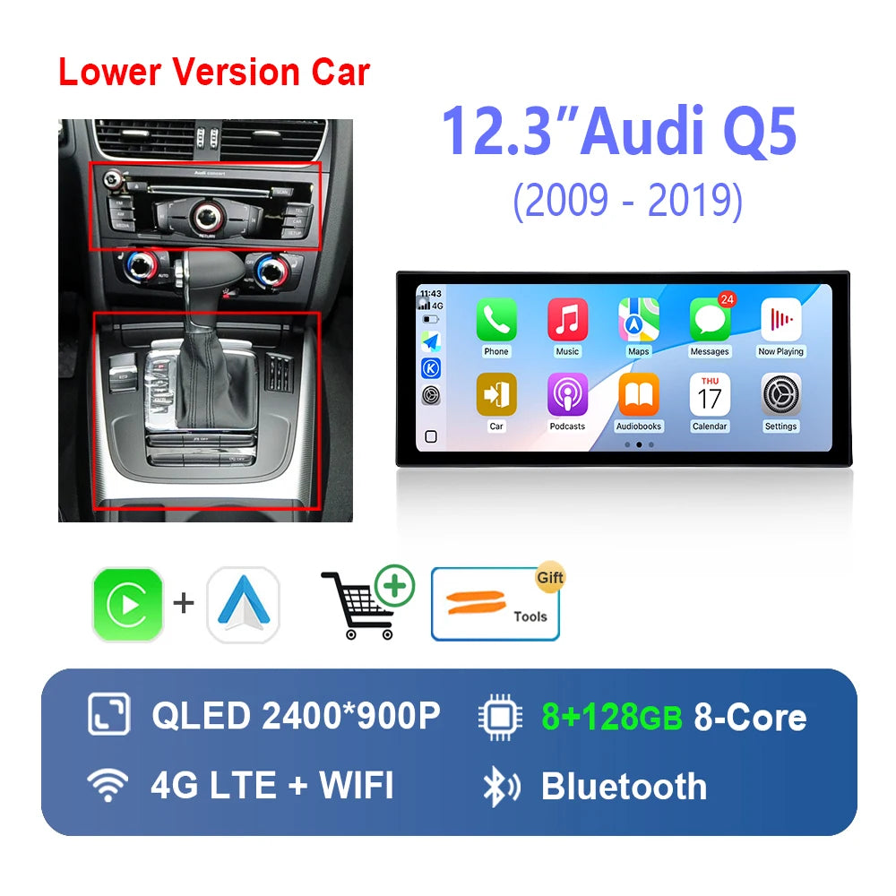 Radio Auto Android 14 Audi Q5 2009-2019 - QLED CarPlay GPS Navigation HD