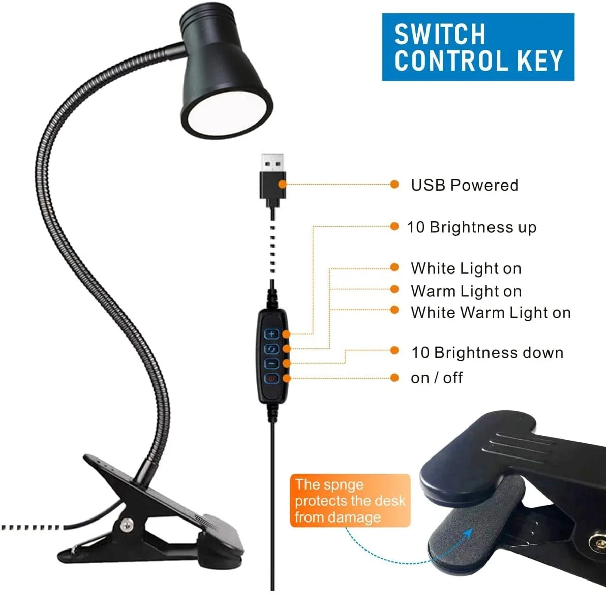 Lampe Bureau LED Clip Lecture Luminosité Ajustable - Flexible Étude Nuit