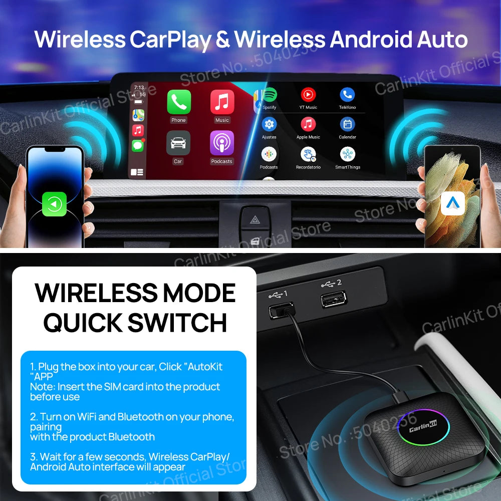 CarlinKit CarPlay AI Box Android 13 - Qualcomm SM6225 Wireless Netflix YouTube