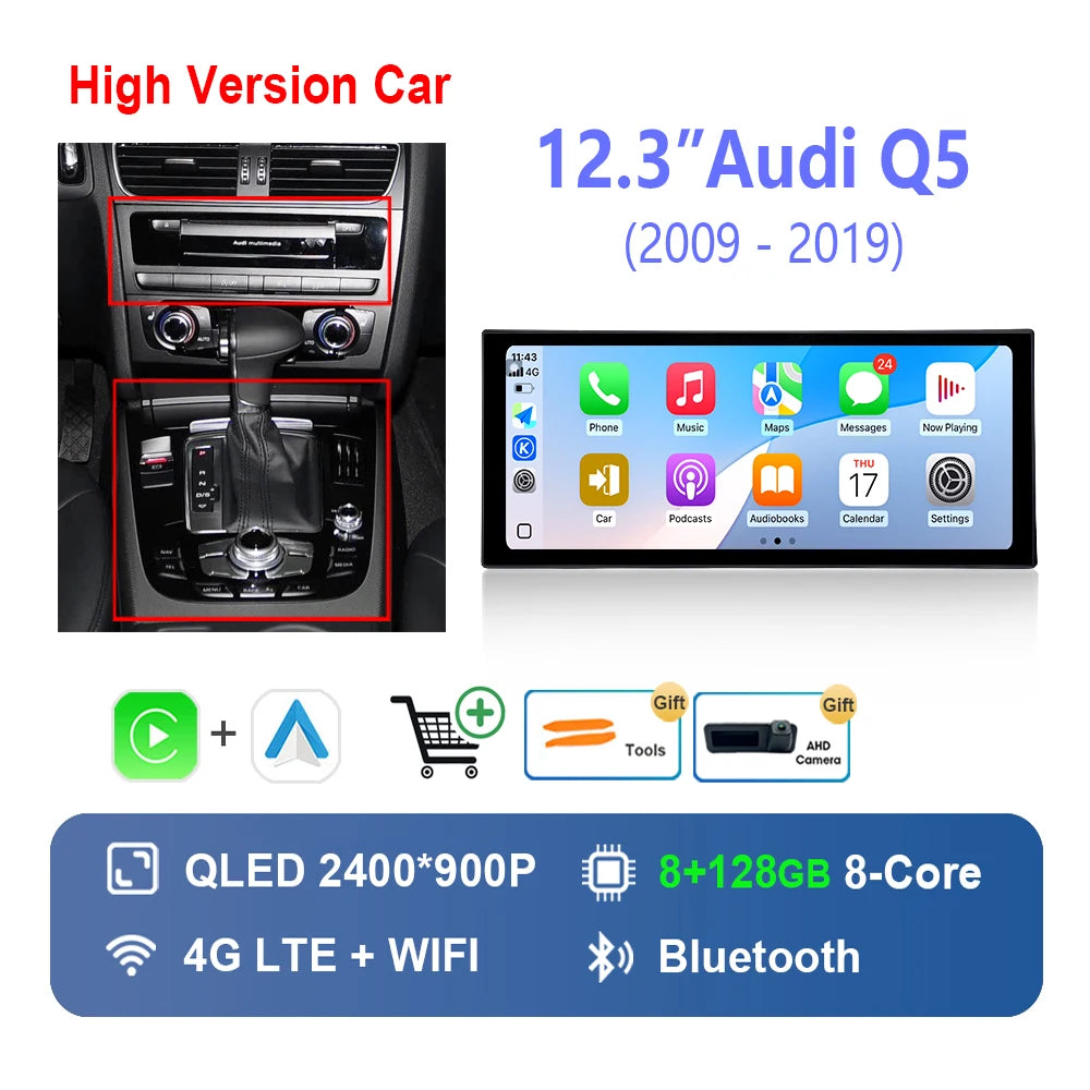Radio Auto Android 14 Audi Q5 2009-2019 - QLED CarPlay GPS Navigation HD