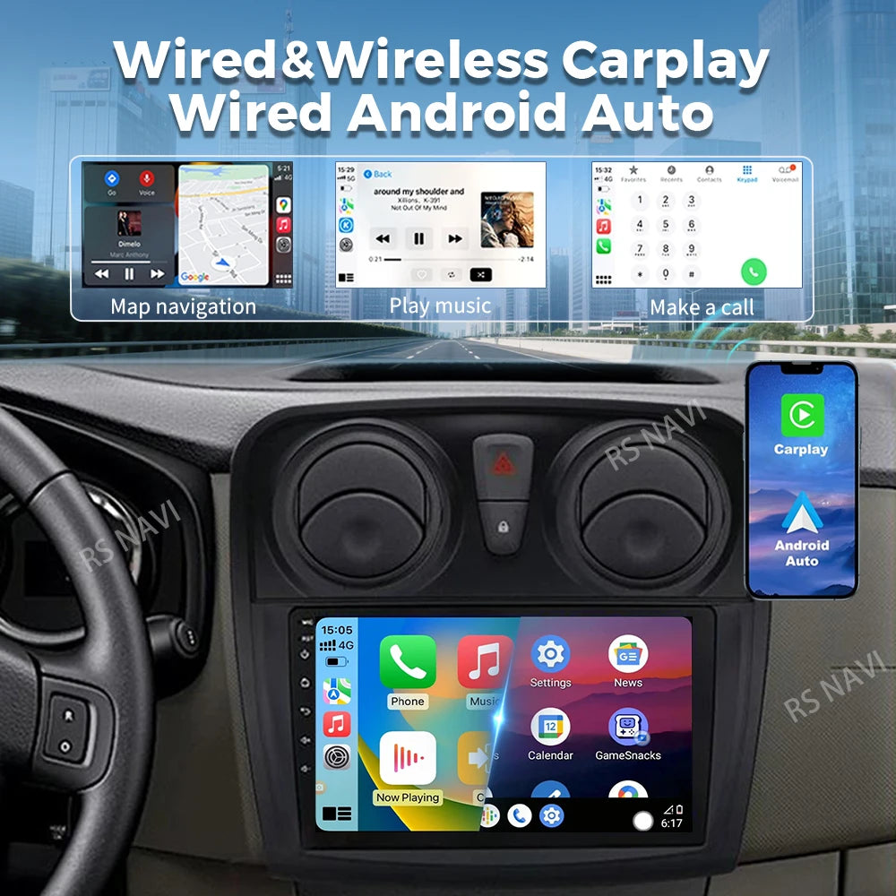 Radio Auto Android 15 Renault Sandero Logan 2 2014-2019 - 2K QLED CarPlay GPS