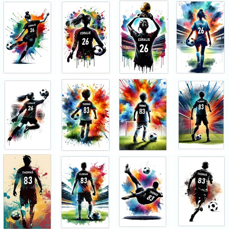 Poster Football Personnalisé Canvas - Nom Numéro Joueur Décoration Soccer