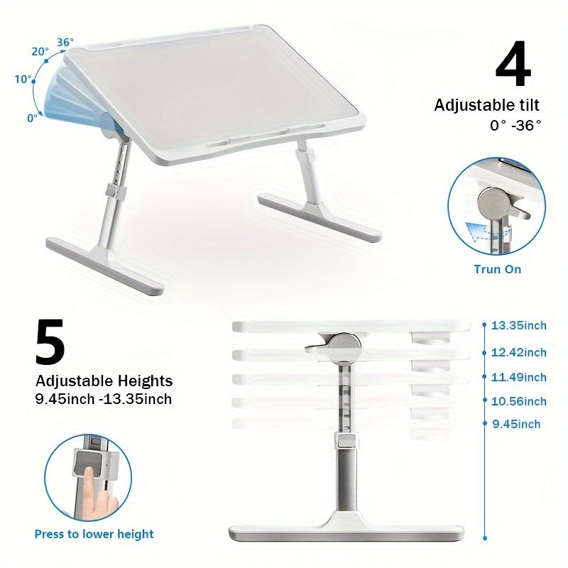 Table Laptop Pliable Lit Hauteur Ajustable - Bureau Ergonomique Tiroir Rangement